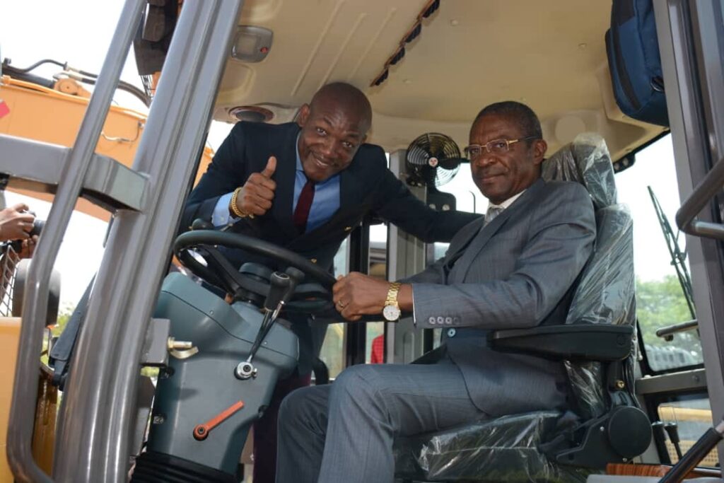 Mayor Luc Messi Atangana (sitting) in one of the newly purchased equipment
